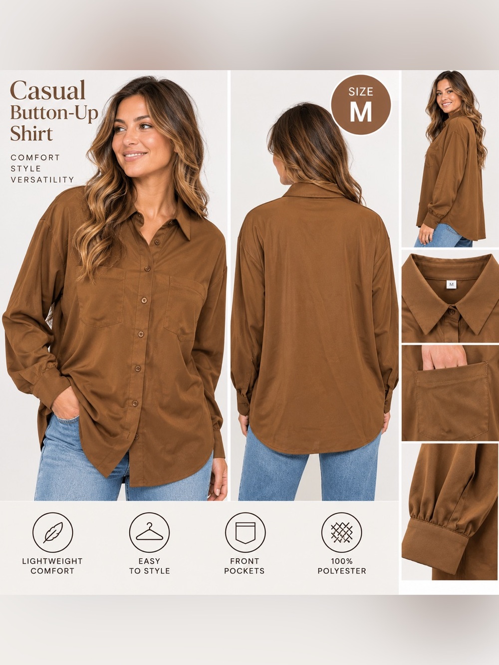 Women’s Relaxed Button-Up Shirt - Brown